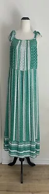 Avella White & Green Maxi Dress With Tie Shoulders Size 20 • $22