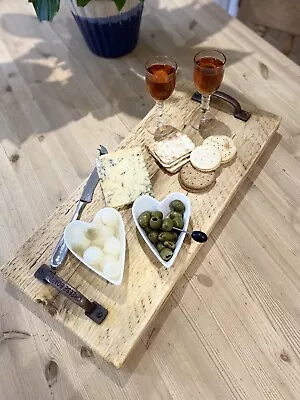 Hand Crafted Rustic Wooden Cheese Board - Cast Iron Handles - Grazing Board • £29.99