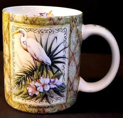 VTG  Tropical Theme Coffee Mug Palms Hibiscus Flowers Heron  Savannah Georgia • $6.99