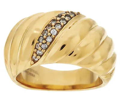 Steel By Design Goldtone Stainless Steel Wave Design Ring With Crystals Size 8  • $8.99