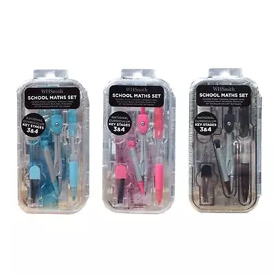 WHSmith Mathematical Instruments In Clear Case Available In Pink Blue And Black • £6.83