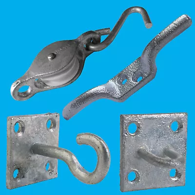 Washing Line Parts Galvanised Cleat Plate Hook Wheel Hooked Pulley Staple Eye • £5.49