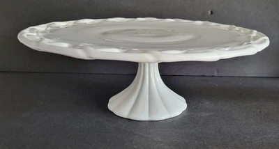 $46.99 • Buy Milk Glass Serving Cake Plate Platter Pedestal 13.5  Open Lace Cut Out Vintage