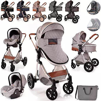 Baby Buggy Pram Stroller Folding Pram With Car Seat 3 In 1 Travel System • £198.99