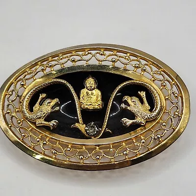 Vintage Chinese Brooch Budda Dragons Gold Tone  • $28.32