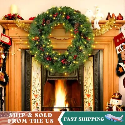 24in Pre-Lit Christmas Wreath Garland W/LED Light For Indoor Outdoor Xmas Decor • $39.99