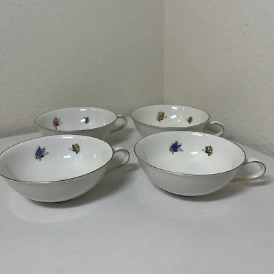 VINTAGE H & C Selb Bavaria Germany Heinrich Sommer 4 Flat Tea Cups 45” Inches • $80