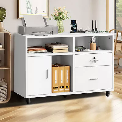 Wood Lateral File Cabinet With Charging Station 2 Drawer For Office Home Storage • $85.99