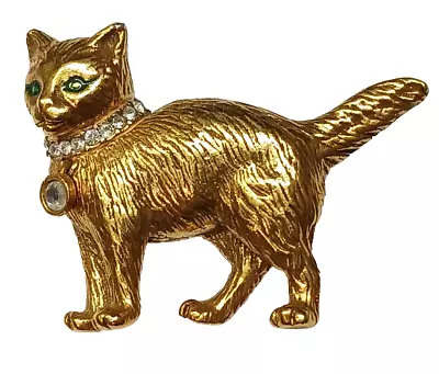 Vintage Metropolitan Museum Of Art Cat Pin Brooch Rhinestone Gold Tone MMA MAO • $54.95