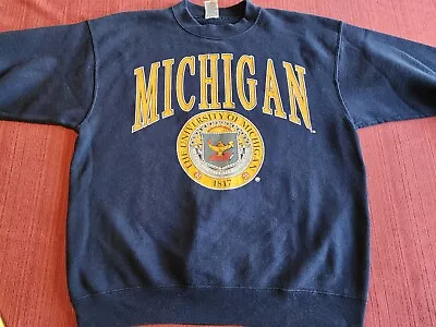 Vintage University Of Michigan Wolverines Size XL Sand Sweatshirt MADE IN USA • $42.95