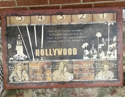 Vintage HOLLYWOOD SIGN CANVAS On WOOD 35”W X 23.5” H X 1.5”D • $15