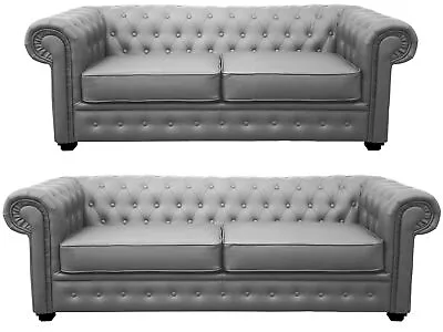 Chesterfield 3+2 Seater Sofa Set Venus Grey Faux Leather • £359