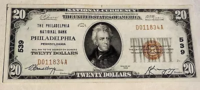 1929 $20.00 The Philadelphia National Bank Philadelphia Pennsylvania Charter 539 • $130