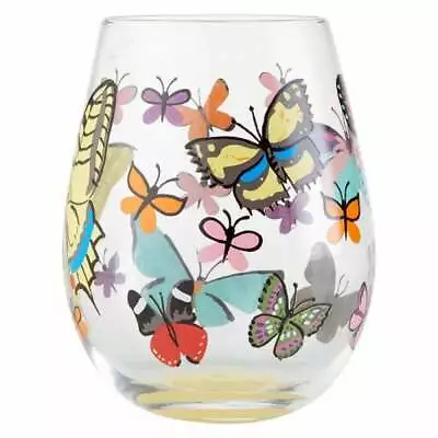 Lolita Stemless Butterfly Hand Painted Wine Glass New Boxed 6004351 • £9
