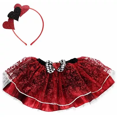 Kids Girls Queen Of Hearts Wonderland Tutu Headband Fancy Dress Costume Kit Book • £12.99