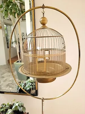 ANTIQUE 1920s HENDRYX BRASS WIRE HANGING DOME BIRD CAGE NEW HAVEN CONN U.S.A. • $230