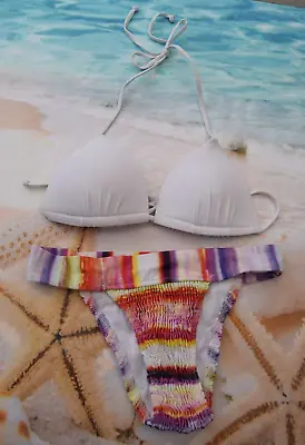 Mix & Match Halterneck Rainbow Print Tanga  Bikini Set Size Uk8 Eu 36        B32 • £5.09