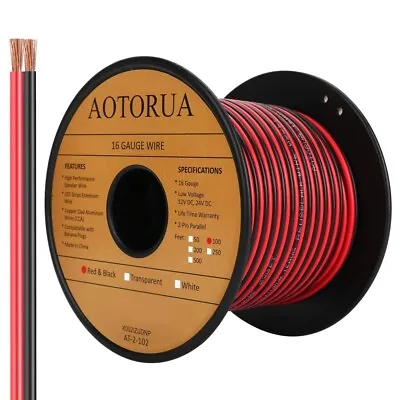 100FT 16/2 Gauge Red Black Cable Hookup Electrical Wire 2 Conductor Parallel • $31.18