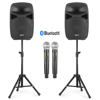 £269 • Buy VPS Active Speakers And Wireless Microphones Karaoke PA System With Stands 600W