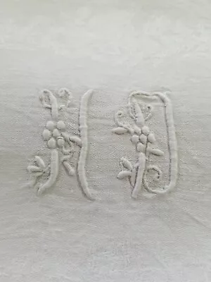 Set Of 8 Antique French Damask Linen Napkins -  H D  Monogram • $147.49