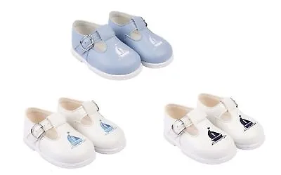 Bay Pods Boys T-bar Sailor Boat Shoes In Three Color Sky/white/navy Size Uk 2-6 • £19.95