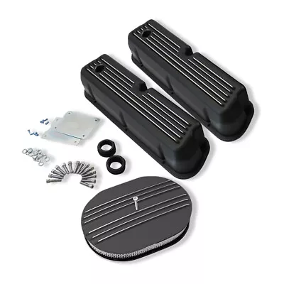 For Ford SBF 5.0L 289 351W 62-85 Black Tall Finned Valve Covers& 12  Air Cleaner • $175.68