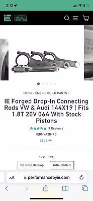 Vw 1.8t 20v Stock Piston Ie H Beam Rods 19mm Wrist Pin Rifle Drilled • $509