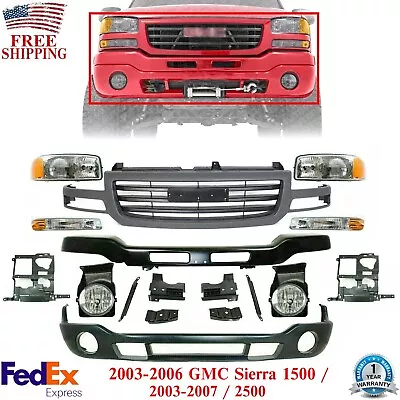 Front Bumper Primed W/ Brackets Kit + Grille+ Fog For 03-06 GMC Sierra 1500 2500 • $802.91