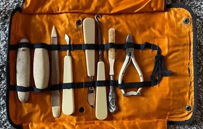 Vintage Leather Bound 7 Piece Nail Care Kit - Complete / Snaps Shut • $5.99