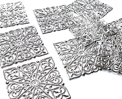 10 X Square Shape Filigree Embellishment Charm Decoration 40mm Silver Tone Metal • £2.12