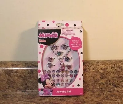  Disney Minnie Mouse Jewelry Set Bracelet Rings Sticker Earrings NEW • $9.95