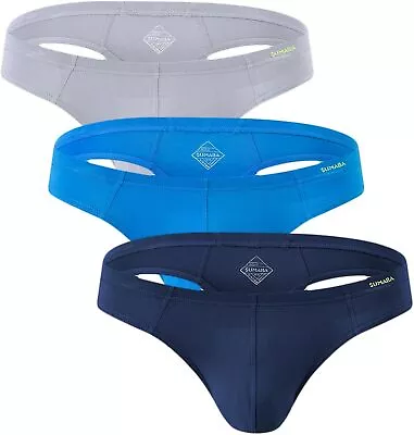 SUMABA Men's Briefs Low Rise Bamboo Soft Breathable Underwear Thong Bikini For • $47.63