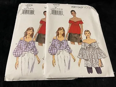 Vogue Pattern V9316 Ms Off Shoulder BoHo Flowy Tops W/Sleeve & Trim Variations • $4.25