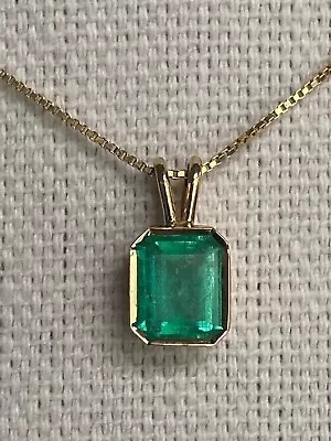 3Ct Emerald Cut Real Emerald Solitaire Pendant Necklace 14K Yellow Gold Plated • $374.99