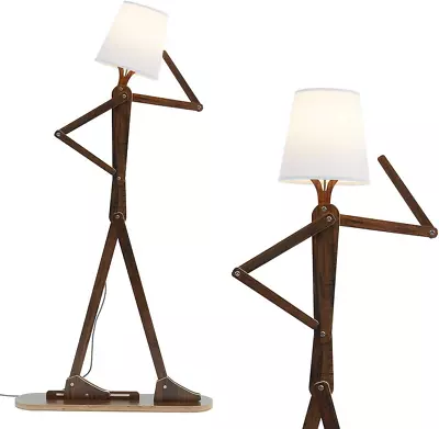 HROOME Cool Decorative Tall Floor Lamp Wood Swing Arm Standing Corner Reading Li • $157.81