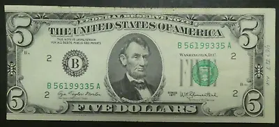 1977 $5 Five Dollars Federal Reserve Note ERROR MISALIGNED MAJOR SHIFT • $199