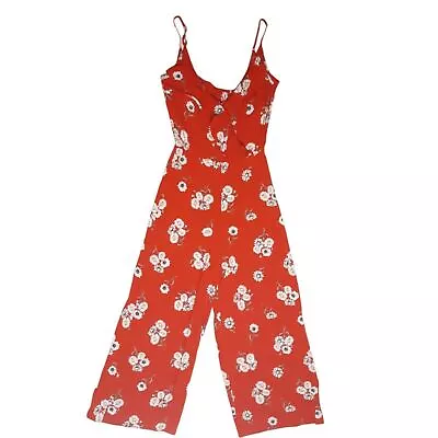 Divided H&M Floral Jumpsuit Juniors Size 0 Red Sleeveless Romper Boho Womens • $13.14