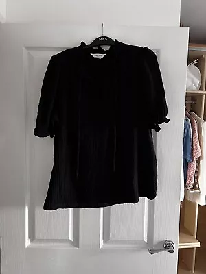 Marks And Spencer Per Una Black Ladies Blouse 16 Ruffled Neck With Tie • £20