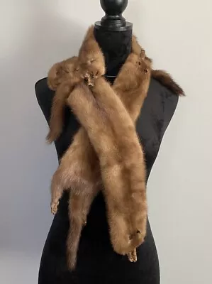 Brown Mink Fur 4 Full Body Pelt Stole Scarf Shawl Wrap Clip Elegant Vintage • $45