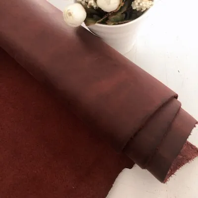 2.0mm Thick Mahogany Crazy Horse Full Grain 100% Real Cowhide Leather Sheets • £6.95