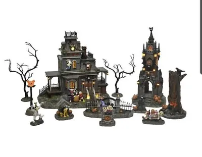 Disney Halloween Set Village Haunted House 12 Piece Ensemble Mickey NEW In Box • $189.97