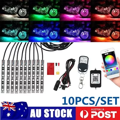 10x RGB LED Motorcycle ATV Underglow Lights Strips APP Control & Remote 12V Kit • $59.99