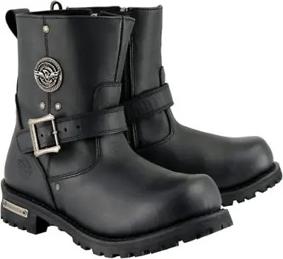 MILWAUKEE LEATHER MEN'S BLACK 6  CLASSIC ENGINEER BOOTS W/ SIDE ZIPPER - USABL • $136
