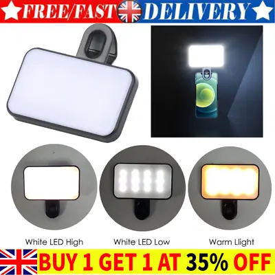 Selfie LED Light Ring Flash Clip Rechargeable Camera For Phone & Iphone Tablets • £7.43