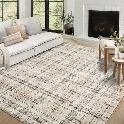 Washable Area Rugs 9x12 Living Room Modern Large Area Rug Plaid Rug Soft Area... • $195.04