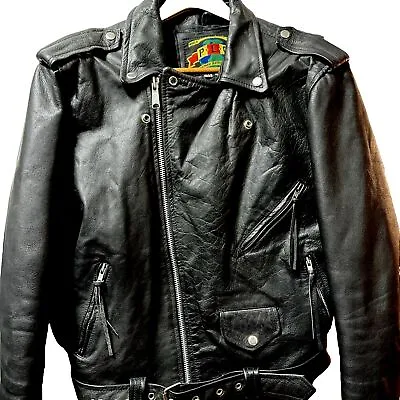 Vtg Cruiser Black Leather Motorcycle Jacket Moto Racer Mens 44 • $45