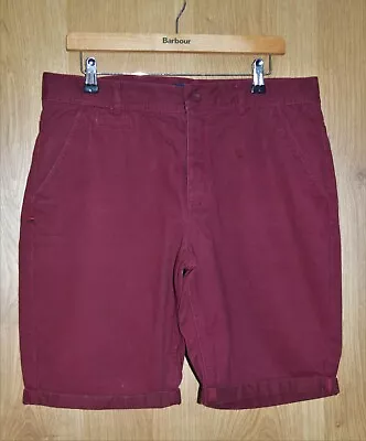 KANGOL Chino Shorts Large Burgundy 100% Cotton Button Fly Long Length Pockets • £9.99