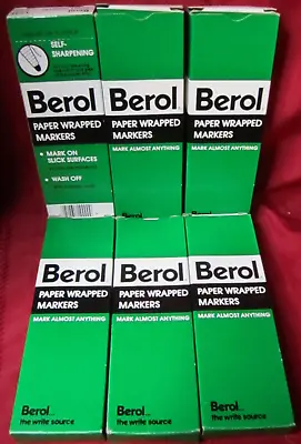 Vtg Lot 6 NEW Boxes 72 Berol China Marker Paper Wrapped Grease Pencil Black 173T • $36.95