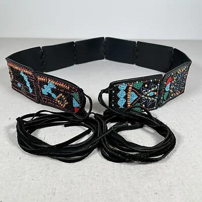 $26.95 • Buy Chico's Beaded Leather Belt With Leather Tassel Closure Size M/L 2  Wide Boho