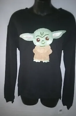 NWT Star Wars Women Baby Yoda Fleece Sweater Black L Sweatshirt MSRP $44 • $29.99